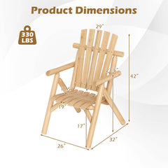 Log Wood Patio Chair with Slatted Backrest for Deck Backyard-Natural