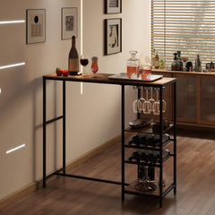 Long Bar Table Bar Height Dining Table with Storage Shelves-Rustic Brown