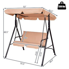 Loveseat Cushioned Patio Steel Frame Swing Glider -Beige