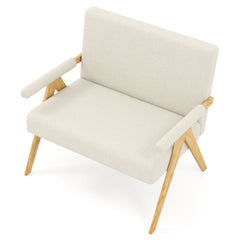 47 in Sherpa Loveseat with Rubber Wood Legs, 13.5 in Floor Clearance and 463 lb Capacity, Cream
