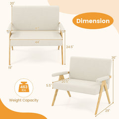 47 in Sherpa Loveseat with Rubber Wood Legs, 13.5 in Floor Clearance and 463 lb Capacity, Cream