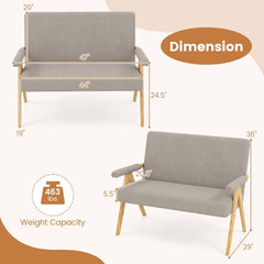 47 in Grey Sherpa Loveseat on Rubber Wood Legs, 105 Degree Slanted Back and 463 lb Capacity
