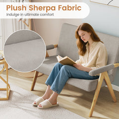 47 in Grey Sherpa Loveseat on Rubber Wood Legs, 105 Degree Slanted Back and 463 lb Capacity