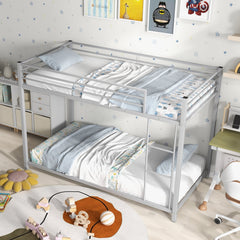 Low Profile Twin Over Twin Metal Bunk Bed with Full-length Guardrails-Silver