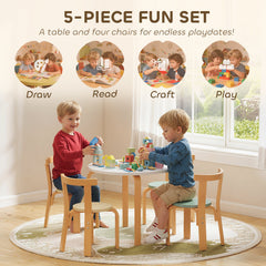 Wooden Kids Table and Chairs Set, Toddler Table and Chairs Set for 3-8 Years, Green