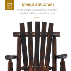 Wooden Outdoor Rocking Chair, Oversized Adirondack Patio Rocker with High Back and Slatted Seat, Carbonized
