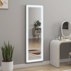 LED Mirror with Dimmable and 3 Colour Lights, 64" x 21" Rectangular Floor Mirror for Bedroom Living Room, Gold