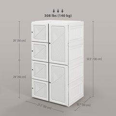 Portable Wardrobe, Foldable Storage Organzier with 8 Compartments, Magnet Doors, White