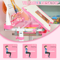 Kids Desk and Chair Set Height Adjustable Student Writing Desk Children School Study Table with Tilt Desktop, Blue
