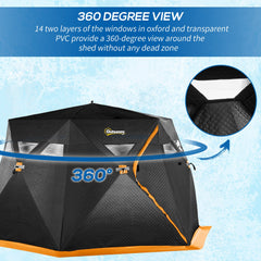 4 Person Insulated Ice Fishing Shelter, Pop-Up Portable Ice Fishing Tent with Carry Bag and Two Doors for -22℉, Black
