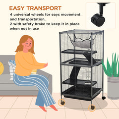4-Tier Rolling Small Animal Cage, Deluxe Ferret Cage for Mink Chinchilla Kitten Rabbit