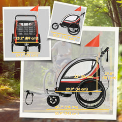 3-in-1 Bike Trailer for Kids, Running Stroller with 2 Seats, Jogging Cart with 5-Point Harness, Storage Units, Blue