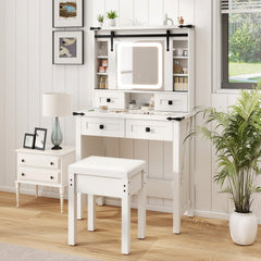 Makeup Vanity Desk with Mirror and Adjustable Storage Shelves-White