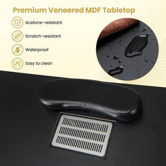 Manicure Table Nail Desk with Electric Dust Collector and 3 Dust Bags-Black