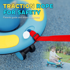 Kids Wiggle Car w/ Parent Traction Rope, Music, Light, Blue