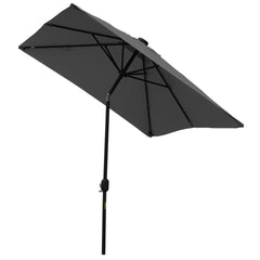 6' x 10' Patio Umbrella with 22 LED Solar Lights and Tilt, Rectangular Outdoor Table Umbrella with Crank, Dark Grey