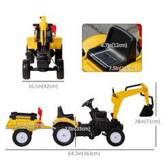 Ride on Tractor for Kids, Pedal Construction Car with Horn & Detachable Trailer for 3 Years Old, Yellow