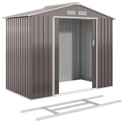 7 x 4 x 6 ft Metal Outdoor Storage Shed, Heavy-Duty Garden Tool House with Foundation Kit and Double Doors, Ideal for Patio and Backyard Storage, Light Brown