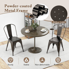 Set of 4 Gunmetal All Metal Stackable Dining Chairs with Removable Backrest and Drainage Holes
