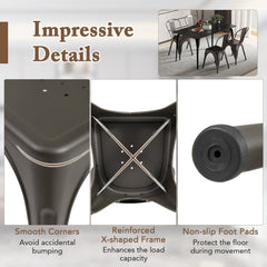 Set of 4 Gunmetal All Metal Stackable Dining Chairs with Removable Backrest and Drainage Holes