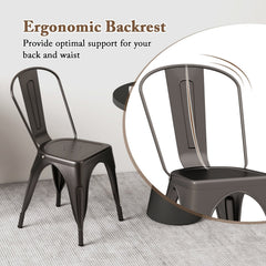 Set of 4 Gunmetal All Metal Stackable Dining Chairs with Removable Backrest and Drainage Holes