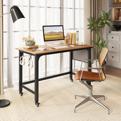 48 Inch Rolling Computer Desk with Heavy-duty Metal Frame for Home and Office-Natural