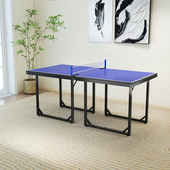 6x3ft Compact Midsize Table Tennis Table Multi-Use Family Ping-pong Table Free Standing Folding Blue