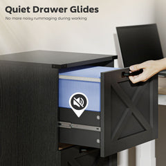 2 Drawer File Cabinet with Silent Slides, Vertical Farmhouse Filing Cabinet Fits Letter/A4 Size Home Office, Black