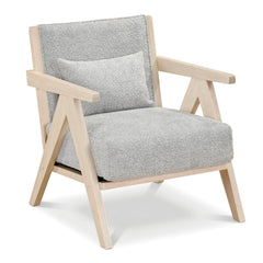 Mid-Century Modern Accent Chair Artificial Leather Sofa Chair with Rubber Wood Frame-Gray