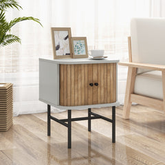 Mid Century Nightstand with Sliding Doors and Storage Cabinet, White