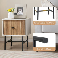 Mid Century Nightstand with Sliding Doors and Storage Cabinet, White