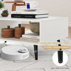 Mid Century Modern Rectangle Coffee Table 2-Tier Accent Table with 2 Open Compartments-White