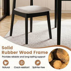 Set of 4 Mid Century Dining Chairs, Black Rubber Wood with Hexagonal Rattan Backs and Grey Seats