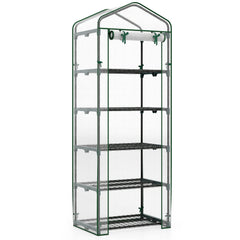 Mini Greenhouse Portable Plant Grow House with 5 Tier Shelves-White
