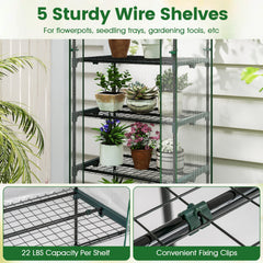 Mini Greenhouse Portable Plant Grow House with 5 Tier Shelves-White