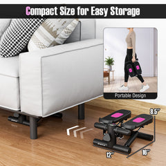 Mini Stepper with Resistance Bands and Adjustable Height for Exercise at Home-Black
