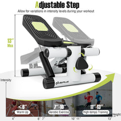 Mini Stepper with Resistance Bands and Adjustable Height for Exercise at Home-White