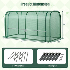Mini Tunnel Greenhouse with Roll-up Zipper Door-Green