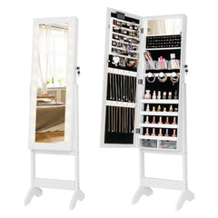Mirror Jewelry Cabinet with 20 Warm Lights and 4 Tilt Angles-White