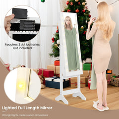 Mirror Jewelry Cabinet with 20 Warm Lights and 4 Tilt Angles-White