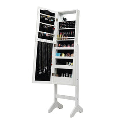 Mirrored Jewelry Cabinet Armoire Organizer w/ LED lights-White