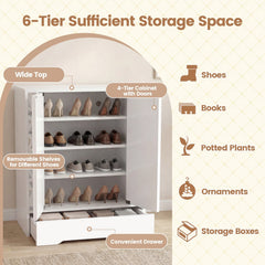 Mirrored Shoe Cabinet 4-Tier Shoe Organizer with Large Drawer-White