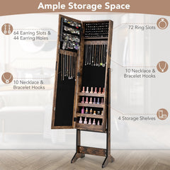 Mirrored Standing Jewelry Cabinet Storage Box-Brown