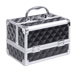 3 Tier Diamond Texture Makeup Train Case Cosmetic Organizer with Mirror, Black