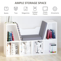 6-Cubby Bookcase with Seat Cushion, Cube Storage Shelf with Reading Nook for Home Office, Study, Blue