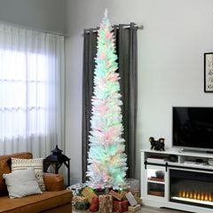 9ft Christmas Tree with Colourful DIY Synchronized LEDs, Hinged Pencil Xmas Tree with Remote, Daily Timer, Green