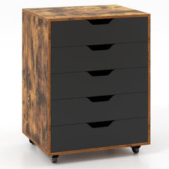 5 Drawer Mobile Lateral Filing Storage Home Office Floor Cabinet with Wheels-Rustic Brown