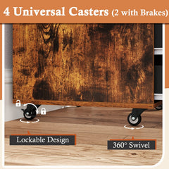 5 Drawer Mobile Lateral Filing Storage Home Office Floor Cabinet with Wheels-Rustic Brown