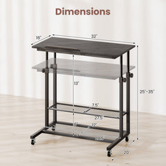 Mobile Stand up Desk Height Adjustable Standing Table with Tilting Tabletop-Oak