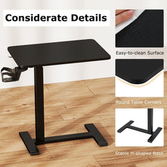 Mobile Standing Desk Height Adjustable Overbed Bedside Table with Cup Holder-Black